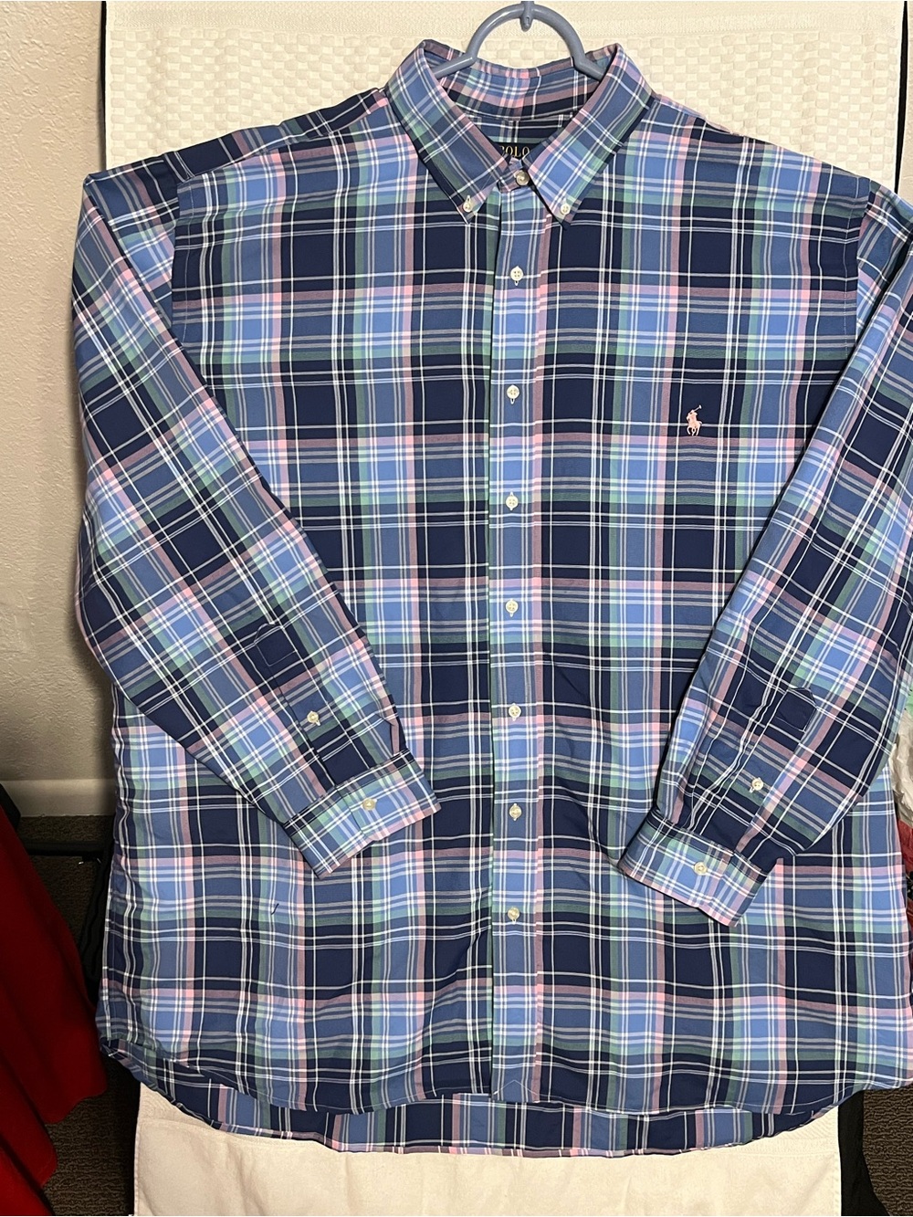 Ralph Lauren Navy with Pastel Blue, Pink & Green Plaid Button-Down Shir
